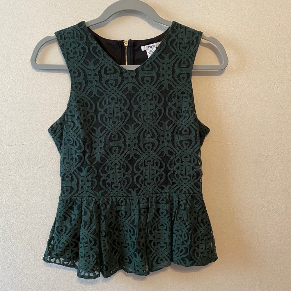 Bar lll Dark Green Peplum Shirt Size S/M